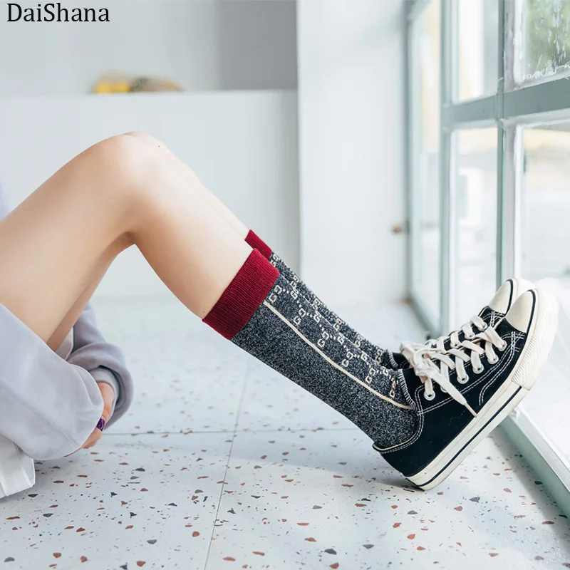 DaiShana/модные забавные носки в стиле Харадзюку; осенне-зимние носки для девочек; теплые длинные носки для женщин; хлопковые носки без пятки в японском стиле; Роскошные носки