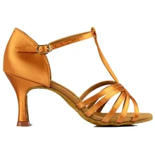 Женская обувь для латинских танцев; BD 217; цвет темно-коричневый; атласная обувь на высоком каблуке; женская Обувь для бальных танцев; женские босоножки на тонком каблуке; Dancesport