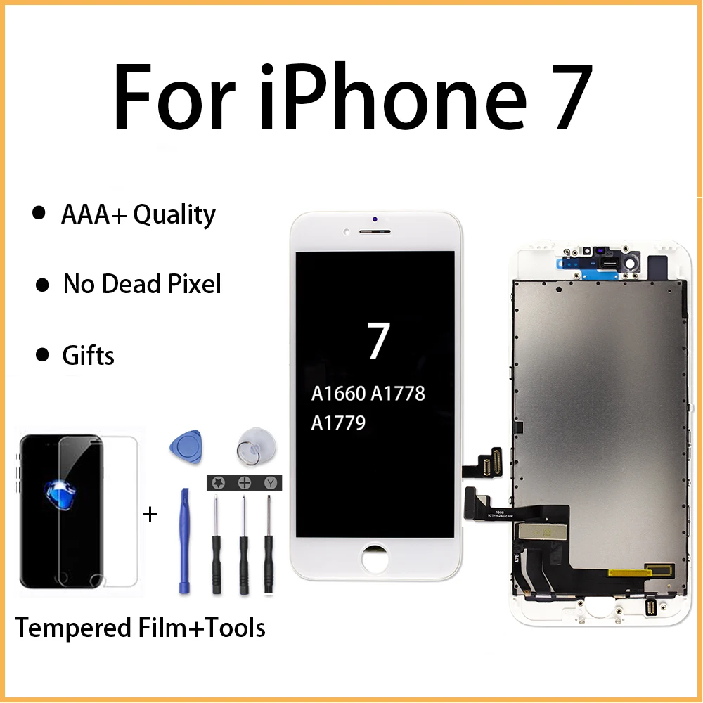 

Black/White LCD Replacement for iPhone 7 A1660 A1778 A1779 Display 3D Touch Digitizer Assembly No Dead Pixel Screen for Apple 7+