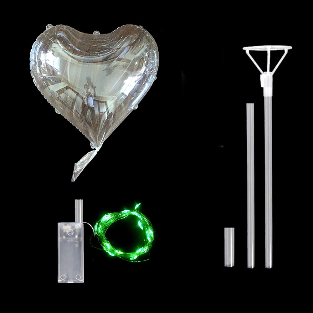 green heart 20 дюймов Единорог/звезды/Сердце/круглая форма светящиеся воздушные шары Bobo с палочками принадлежности для дня рождения прозрачный СВЕТОДИОДНЫЙ светильник Bobo Ballons - Цвет: green heart
