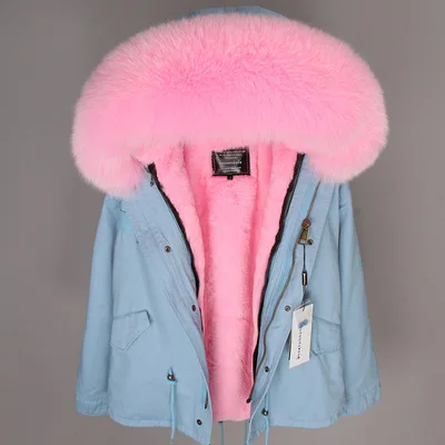 Модное новое пальто с натуральным мехом, короткое пальто с воротником из искусственного меха, Зимняя Толстая теплая куртка, Женская S-7XL парка - Цвет: 1