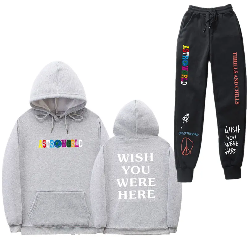 Трэвиса Скотта ASTROWORLD WISH YOU WAS HERE толстовки наборы уличная флисовая толстовка спортивные штаны Мужские Женские худи и брюки S-3XL