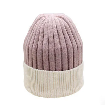 Шерстяные кашемировые зимние шапки для женщин высокого качества теплые женские повседневные полосы меховая женская шапка Skullies Beanie - Цвет: beige Light purple