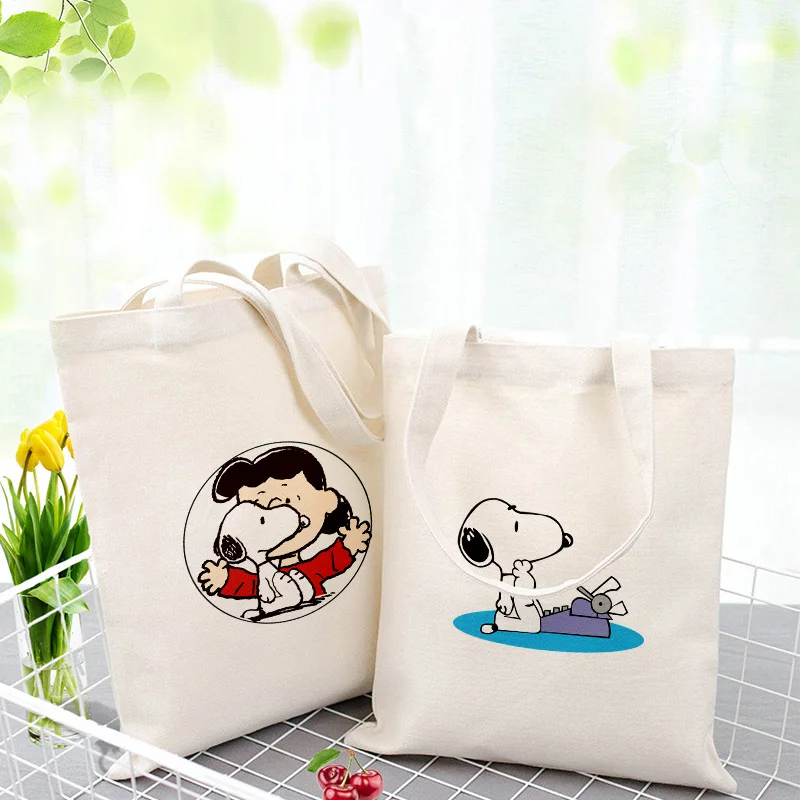 

Cute Cartoon Dog Canvas Tote Bag Custom Print Logo Text DIY Shopping Bag Daily Use Eco Ecologicas Reusable Recycle