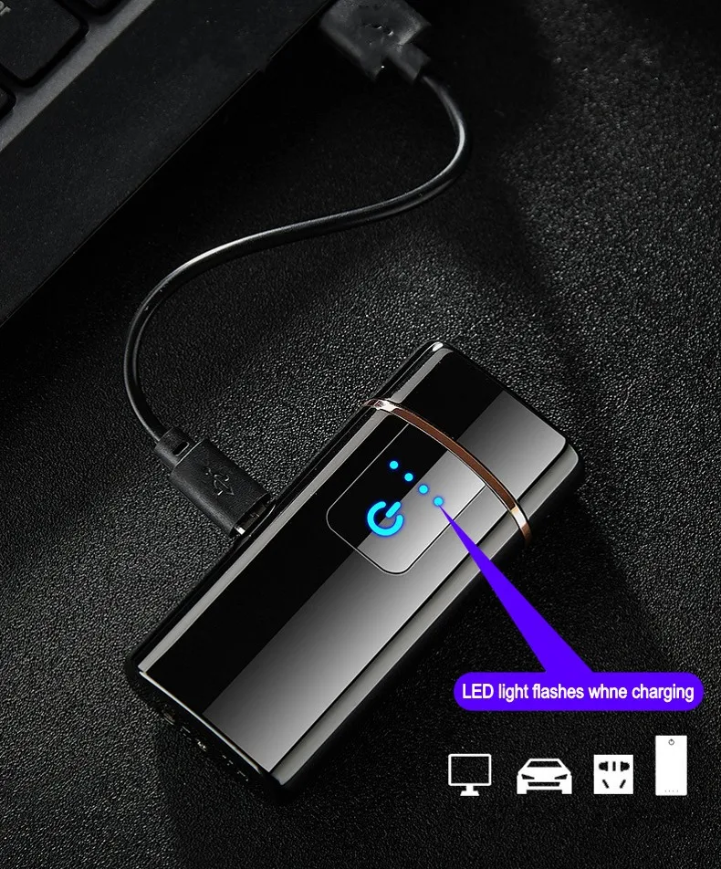 New 2 In 1 Metal Gas Lighter and Dual Arc Plasma Lighter Touch Screen Electric USB Lighters Rechargeable Cigar Cigarette Lighter
