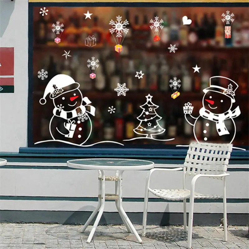 

White Snowman Merry Christmas Decorations for Home New Year Living Room Glass Window Decorative Stickers Natal Navidad