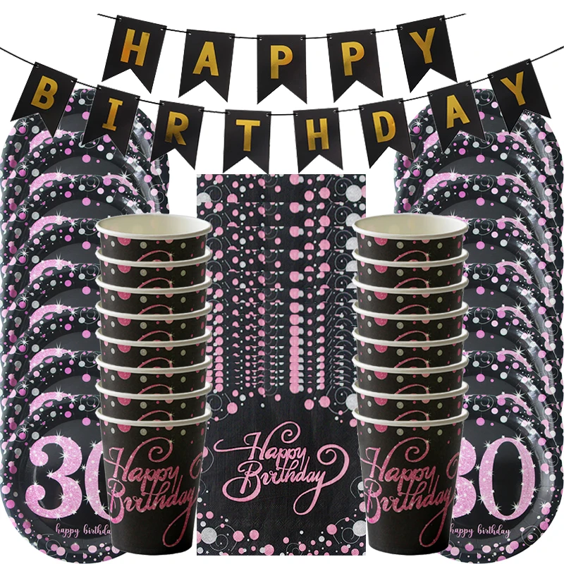 60/40/50/30th на день рождения вечерние украшения для взрослых 30 день рождения или годовщину свадьбы события бумажные тарелки для вечеринки одноразовая посуда - Цвет: 49pcs KIT E