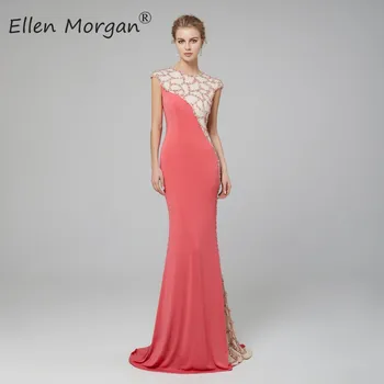 

Elegant Mermiad Evening Dresses Long 2020 Robe De Soriee O Neck Cap Sleeves Beaded Satin Formal Events Party Gowns For Women