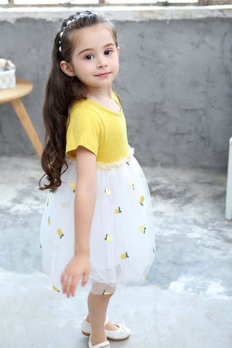 Летнее Детское кружевное платье для девочек, платья на день рождения для маленьких девочек, Vestido, милое платье принцессы на день рождения, одежда для детей с ананасом