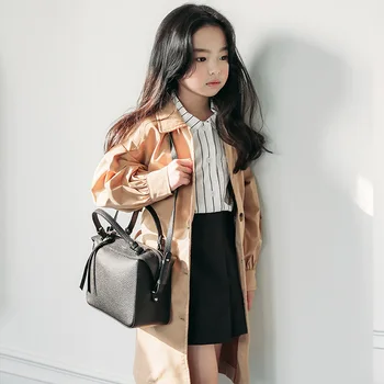 

Lantern Sleeve Girls Long Trench Coat Casual Single Breasted Kids Windbreaker with Belt Spring Autumn Children Outwear 5-13T