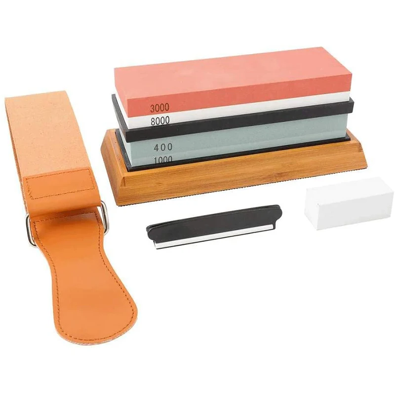 Whetstone Knife Sharpener Grit 400/1000/3000/6000 Waterstone Flattening Stone Kitchen with NonSlip Bamboo Base | Дом и сад