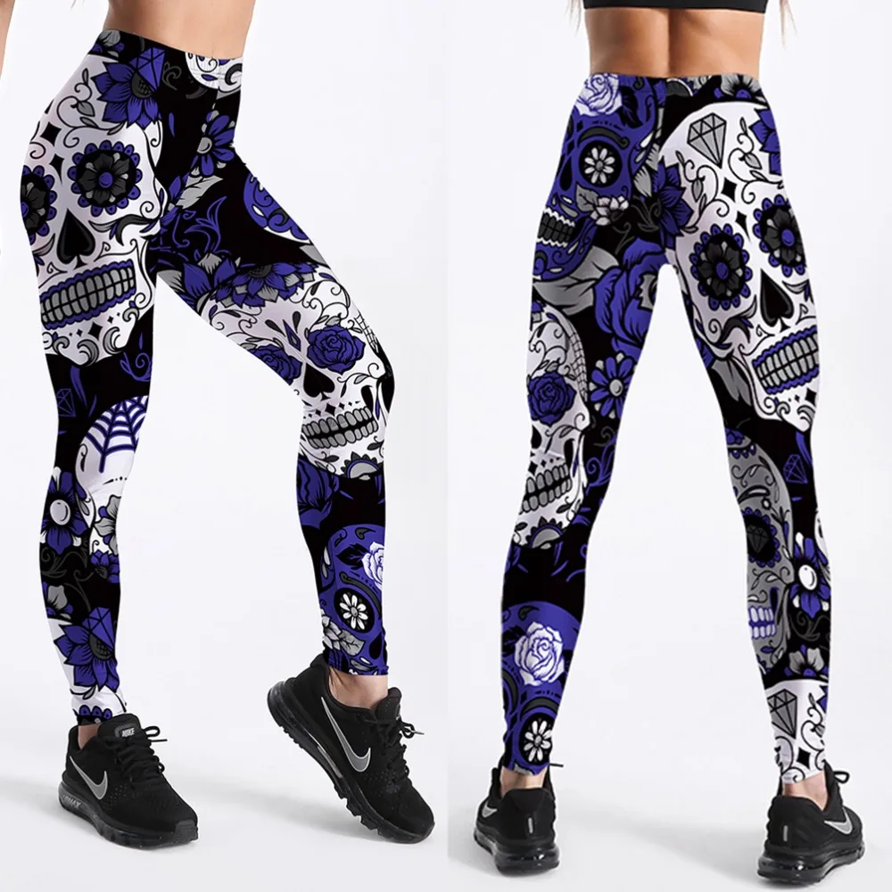 Qickitout 12% Spandex Fashion Cartoon Ice Cream God Horse Skull Digital Printed Legging Womens Star Stretch Pants