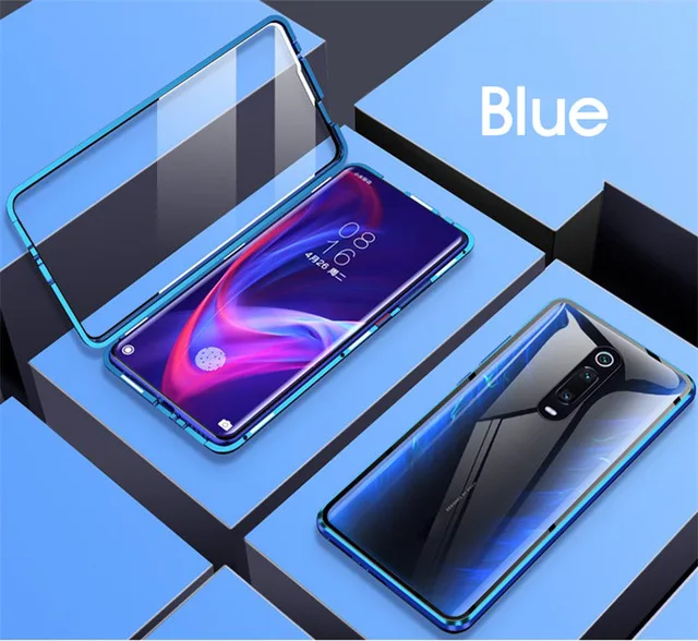 Blue Для Xiaomi Pocophone F1 чехол 360 двухстороннее металлическое магнитное закаленное стекло полное покрытие чехол для Poco F 1 F1 защитный чехол - Цвет: Blue