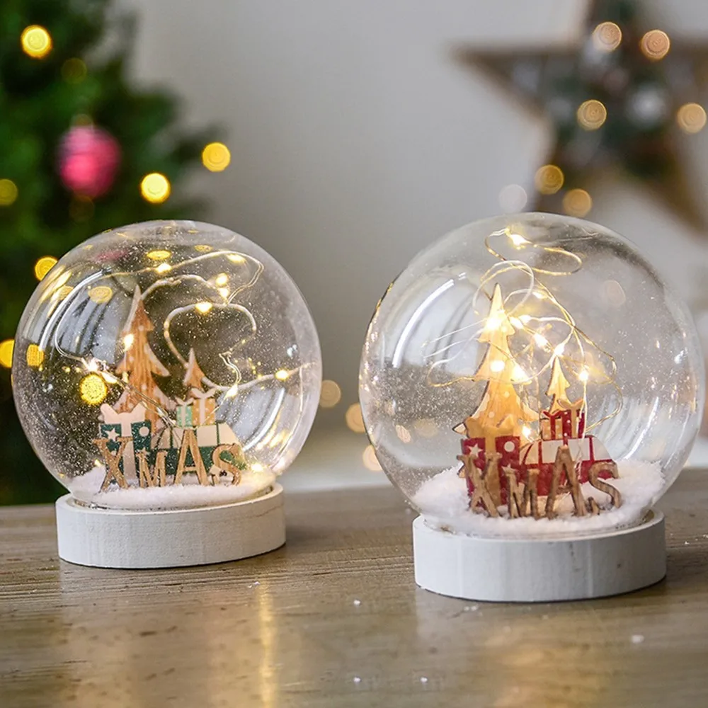 

Romantic Crystal Snow Swivel Ball Luminous Lighting Christmas Decorative Snowflake Santa Claus Cone Ornaments Xmas Decorations