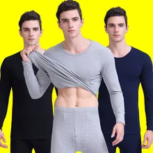 Теплое хлопковое термобелье, комплект для мужчин, кальсоны высокого качества, однотонное дышащее мужское зимнее нижнее белье, костюмы, Прямая