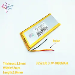 3 линии литиевая батарея 4000 mAh 3,7 V 3553136 полимерный литий-ионный Батарея Замена Батарея для MP3 MP4