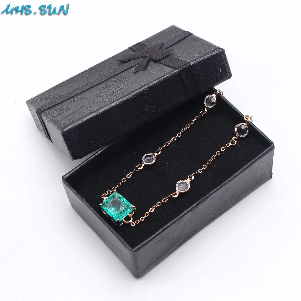 MHS.SUN Luxury Gold/Silver/Black Color Chain Bracelets Charm Green AAA Zircon Jewelry Women Bracelet Bangles For Girls Birthday