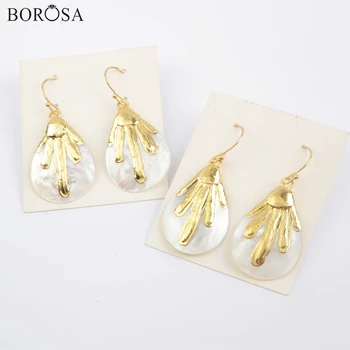 

BOROSA 5Pairs New Arrival Drop Gild Natural Shell Earrings Slice Mother of Pearl Drop Earring with Gold Pattern Jewelry G1917-E