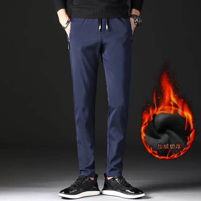 Blue Men's Trousers Keep Warm Thick Fashion Winter Male Thermal Masculino Long Pant MOOWNUC Plus Size Business Casual Hombre 38 40 42 - Цвет: Blue