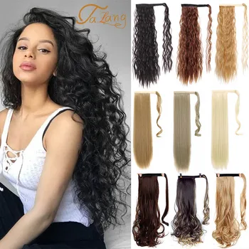 

TALANG 24 Inch Long Afro Kinky Yaki curls Ponytail Synthetic Hair Pieces Natural Ponytail Hair Extensions False Hair