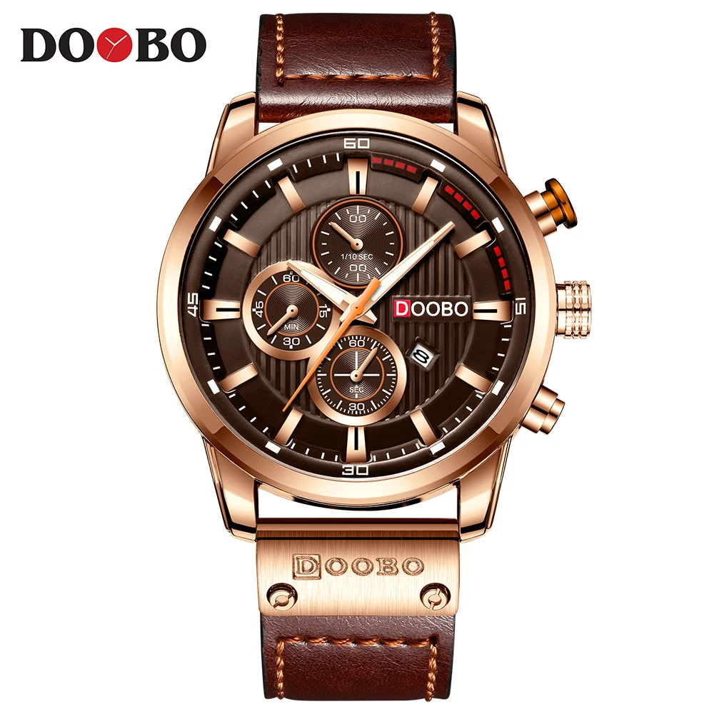 Brown Brown DOOBO Роскошные брендовые Мужские Аналоговые кожаные спортивные часы, мужские армейские военные часы, мужские кварцевые часы с датой, мужские часы D042 - Цвет: Brown Brown