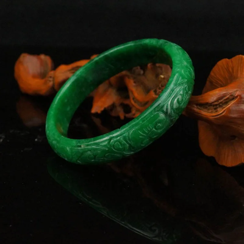 

Wholesale High Quality Myanmar Jade Green Bangles Grade A Pure Ruyi carving Bracelet Jade Jewelry