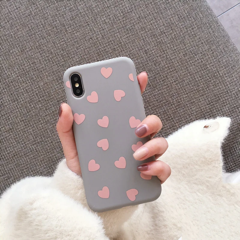Grey Маленький Матовый ТПУ чехол для телефона с сердечками для iPhone 11 Pro Max, мягкий анти-осенний чехол для iPhone X XR XS Max 8 7 6 6S Plus - Цвет: Grey
