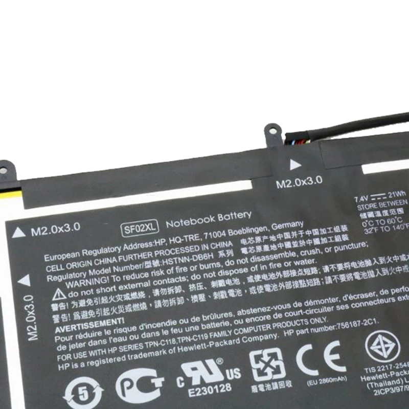 GZSM Аккумулятор для ноутбука SF02XL для hp SHTNN-DB6H 756417-001 56187-2B1 7,4 В 21Wh Аккумулятор для ноутбука TPN-C118 TPN-C119 зарядное устройство для ноутбука