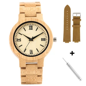 Wooden Watch and Strap Set for Men Nature Wood Watch Bamboo Quartz Watches Handmade Wooden Clock Bamboo Wristwatch Repair Tool