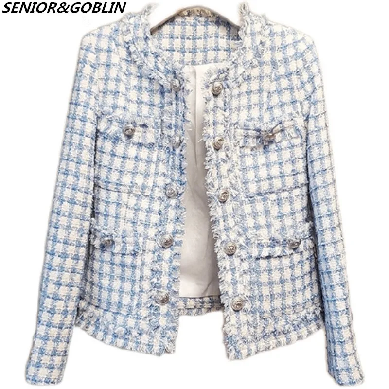 

High-end Autumn Tassel Blue Long Sleeve Jacket Women Small Fragrant Wind Korean Jacket Chaquetas Para Mujer Casacos