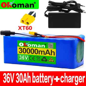 

36V 10S4P 30Ah 500W high capacity 42V 18650 lithium battery pack 30000mAh electric bicycle scooter with BMS XT60 Plug +charger