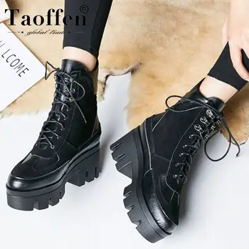 

TAOFFEN Size 35-42 Brand Design Cow Suede Genuine Leather Short Boots Women Leisure Fashion Runway Show Women Shoes Boots