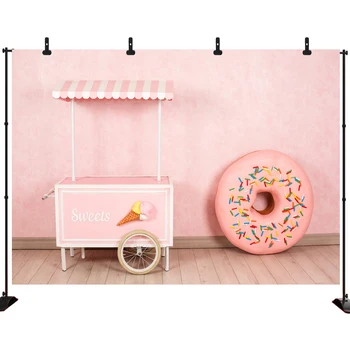 

Acejoker Candy Donut Backdrop Pink Children Birthday Baby Shower Background Table Banner Photography