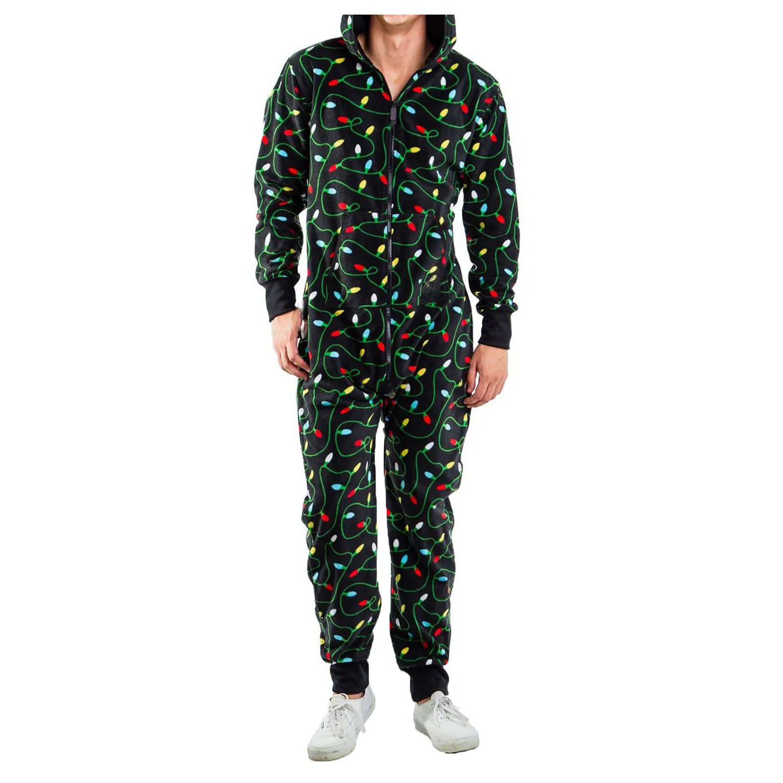 Men's Fashion Spring Autumn Long Sleeve 3D Christmas Elk Printed Jumpsuit Zipper Hood Pyjamas Nightwear pantalones de hombre 2