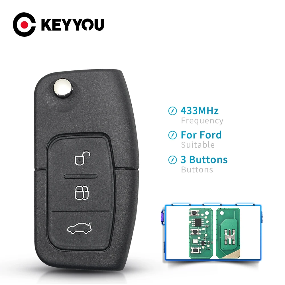 Раскладной Автомобильный ключ KEYYOU 433 МГц 4D63 4D60 для Ford Fusion Focus Mondeo Fiesta Galaxy HU101 FO21