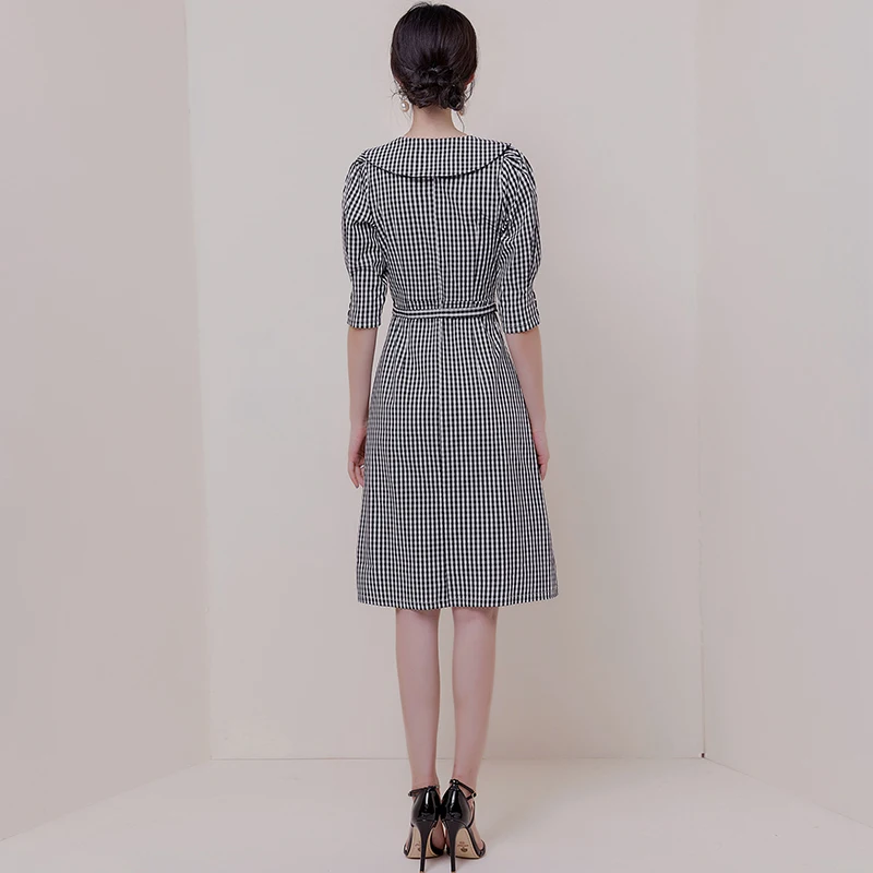 Small Fragrance Autumn Vintage Dress New Retro Plaid Dresses for Women Double-breasted Slim Chic High Waist Dress OL Dress
