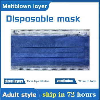 

10-500pcs Adult Mask Disposable Face Mask 3-layer Filter Non-woven Earloop Meltblown Cloth Navy Blue Face Mouth Masks
