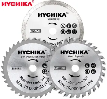 

HYCHIKA 3 Packs 3-3/8 Inch 10mm Arbor Circular Saw Blade Set HC/HS/Diamond 4500 RPM
