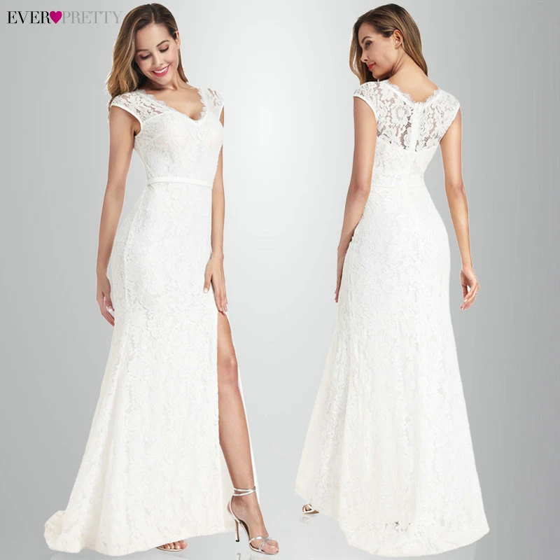 Vestido De Noiva кружевные свадебные платья Русалочки Ever Pretty EP00933CR А силуэта с v образным