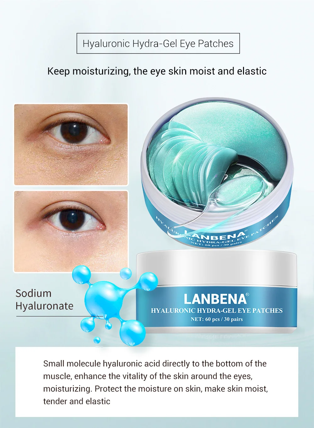 Коллагеновая маска для глаз LANBENA, повязка для глаз, уход за кожей, гель с гиалуроновой кислотой, увлажняющий ретинол, против старения, удаляет темные круги, сумка для глаз