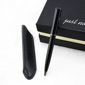 

Luxury high quality metal ink pen school stationery Colour Office 0.7mm nib Ballpoint pen Golden Trim Leather pencil bag
