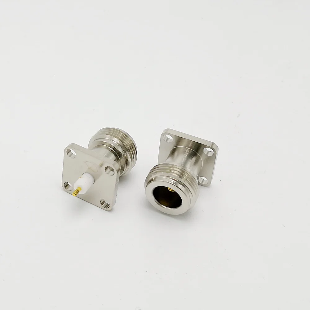 N-KFD-5 N Женский Панель Крепление RF коаксиальный разъем с 4 отверстия фланец припой медь никелированный 10 шт