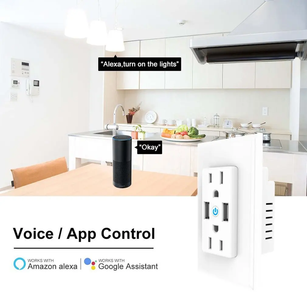 Умный Wi-Fi Разъем питания двойной USB голосовое приложение управление переключатель синхронизации дома для домашней автоматизации прибор настенный разъем для телефона планшета