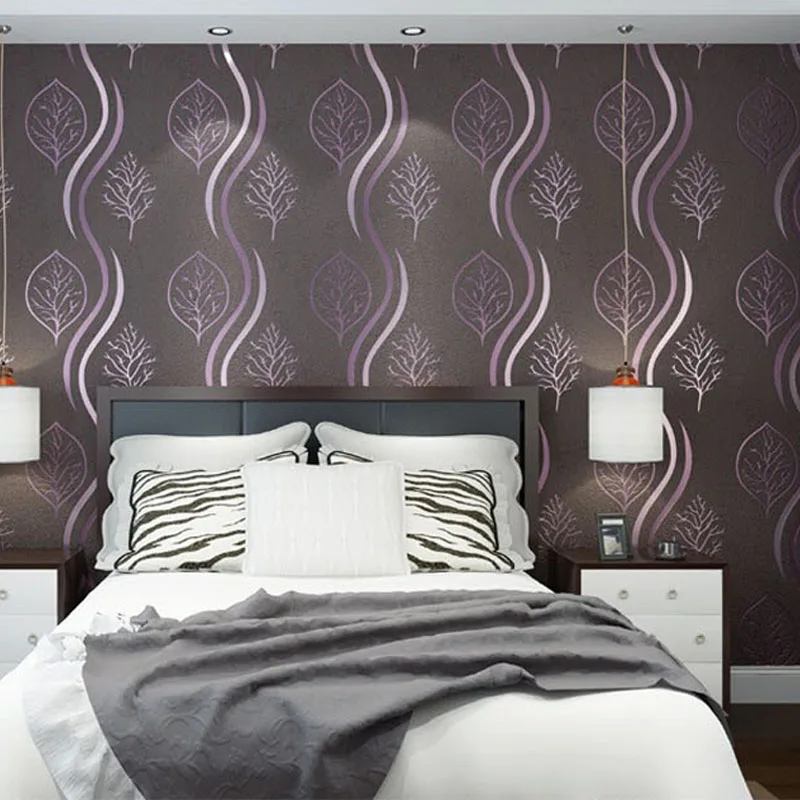 

3D Wall paper Gray Modern Striped Non Woven Wallpaper Roll Simple Wave Pattern Leaf Suede TV Wall Sticker Living Room Bedroom