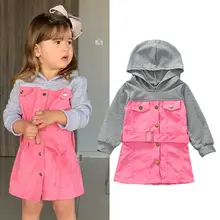 Новинка; толстовка с капюшоном для маленьких девочек; платье с длинными рукавами в стиле пэчворк; пальто на пуговицах с капюшоном и поясом; Верхняя одежда; платье