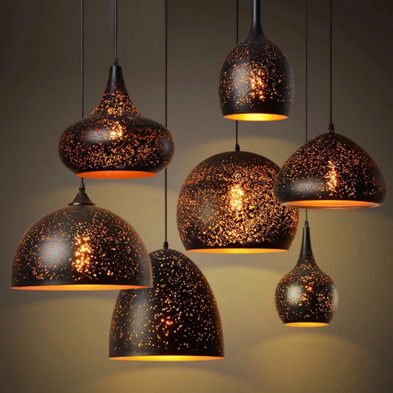 

Manufacturers American-Style Village Retro LOFT Industrial-Style Etching Iron Droplight Single-head Hollow out Translucent Bar C