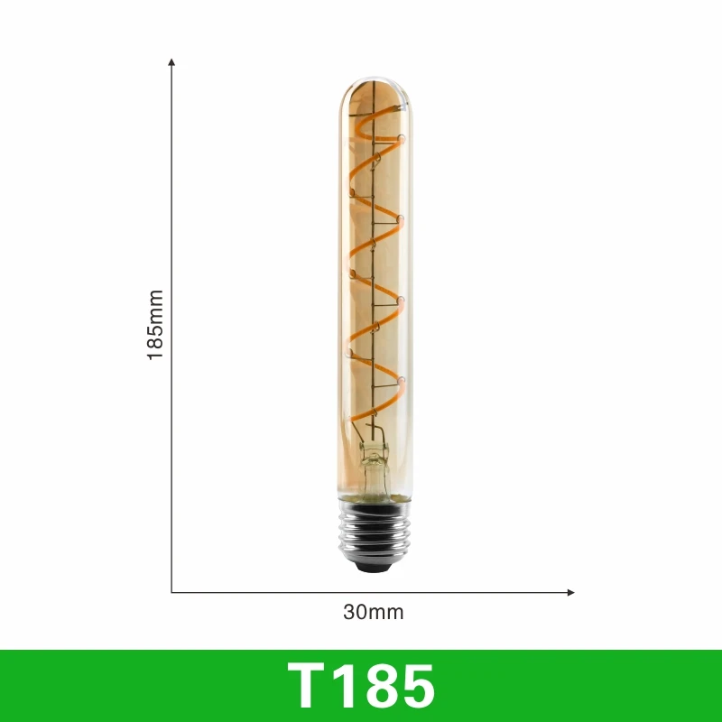 T45 ST64 G80 G95 G125 T225 Spiral Light LED Filament Bulb 4W 2200K Retro Vintage Lamps Decorative Lighting Dimmable Edison Lamp - Испускаемый цвет: T185