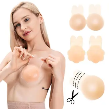 

1 Pair Silicone invisible Breast Petals Lift Nipple Cover Reusable invisible Bras Sexy Backless Strapless Push Up Adhesive Bra