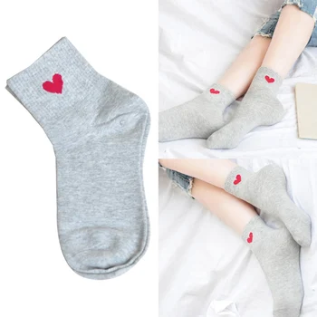 

1 Pair Socks Women Cotton Heart Pattern Breathable Ankle-High Socks Casual Mid Socks