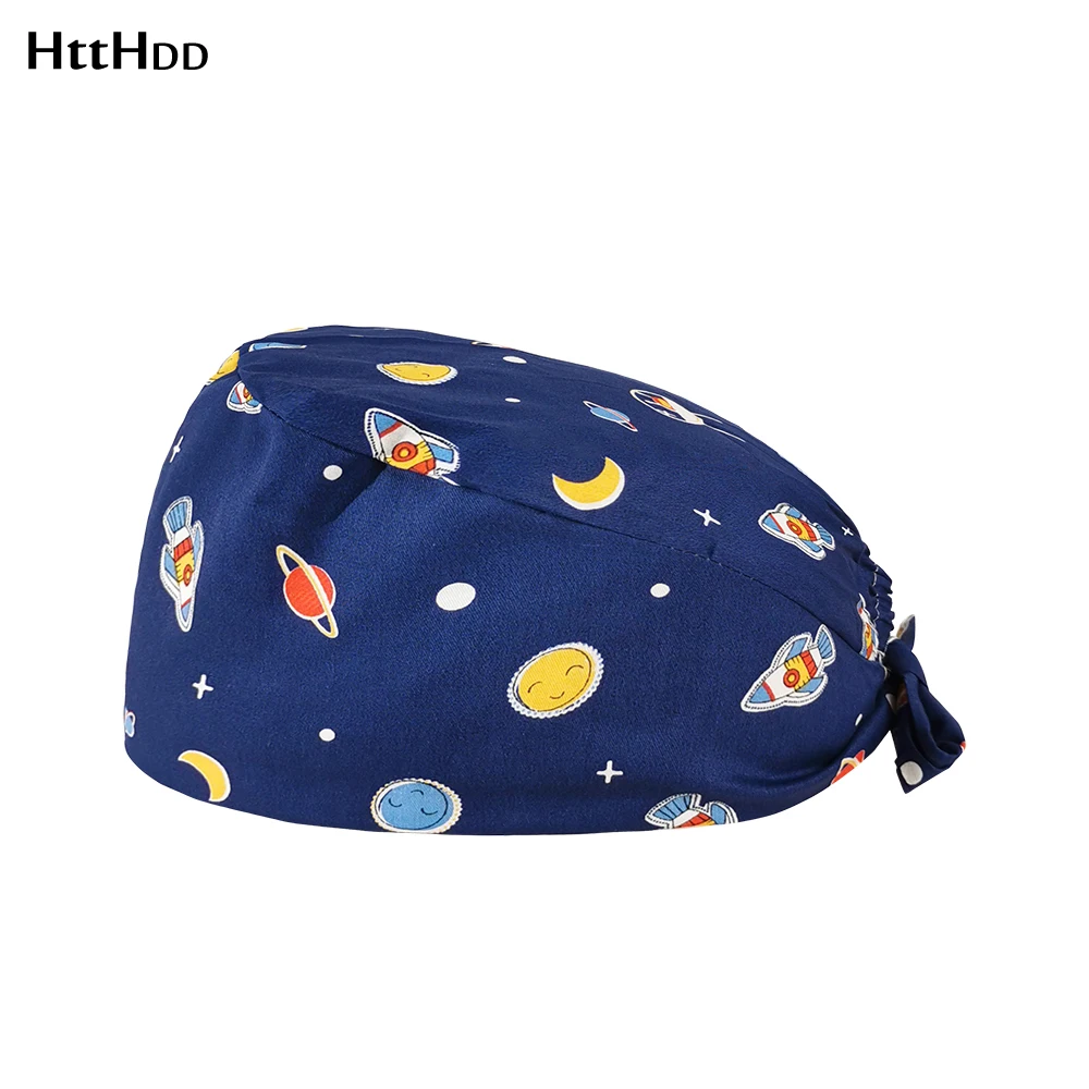 

print Cute cartoon Rocket launch scrub cap unisex adjustable Postpartum Center scrub hat Oral cleaning Scrub appliance Tail hat